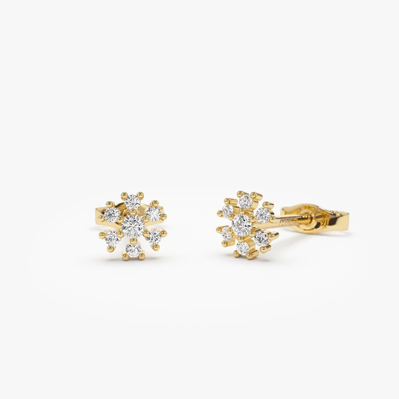 Your Perfect Accessory At The Perfect Price 14K Petite Flower Design Diamond Stud Earrings