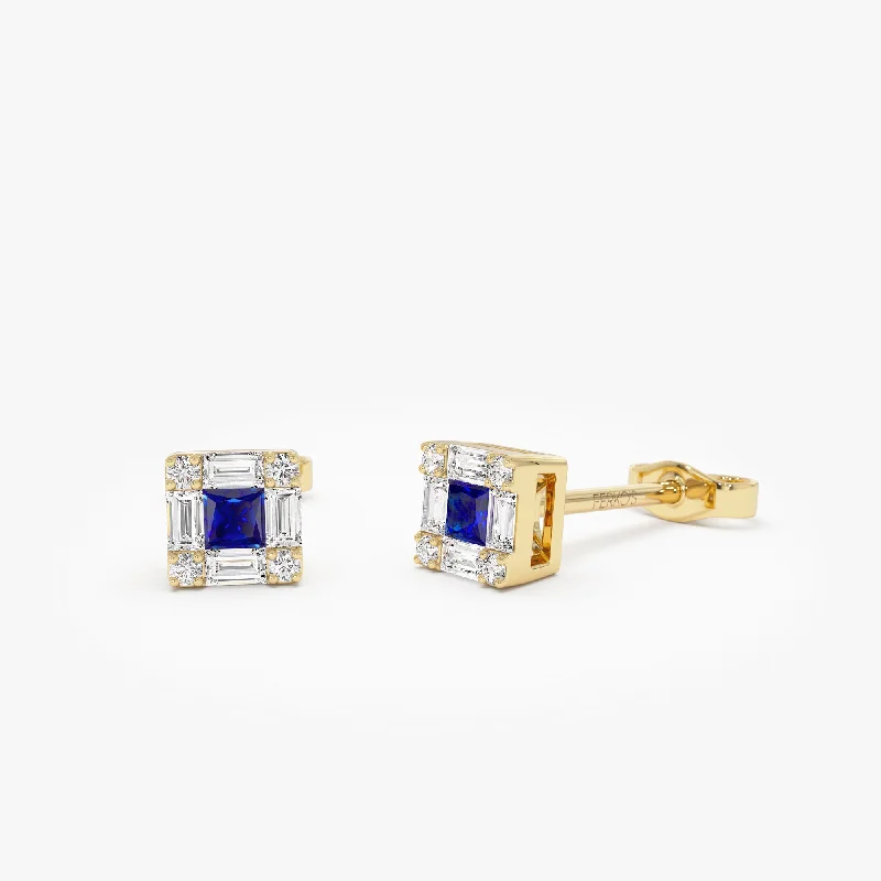 Holiday Jewelry Sale – Perfect Gifts At Great Prices 14K Princess-Cut Sapphire Stud Earrings with Diamond Halo