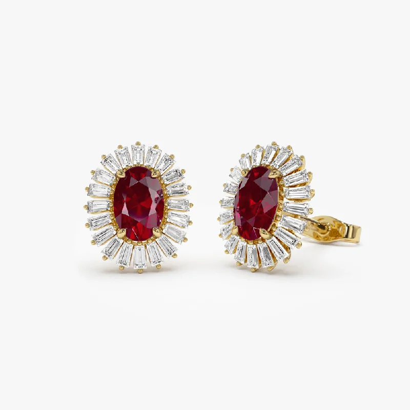 Bestselling Jewelry Now On Sale – Elevate Your Look 14k Ruby and Baguette Diamond Ballerina Stud Earrings