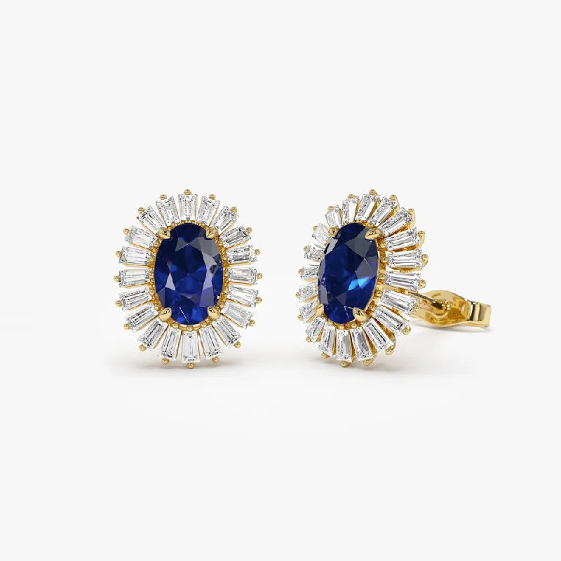 Limited-Time Jewelry Sale – Elegant Styles At Less 14k Sapphire and Baguette Diamond Ballerina Stud Earrings