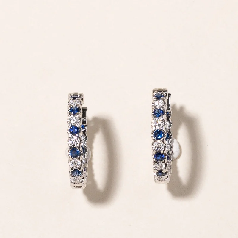 Shine Without Limits – Jewelry Sale Happening Now 14k White Gold Sapphire & Diamond Hoop Earrings | 0.96ctw, 0.82ctw