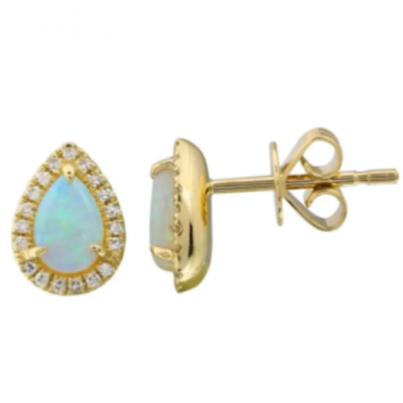 Fashion-Forward Jewelry At Exclusive Discounts 14K Yellow Opal Stud Earrings With Diamond Halo