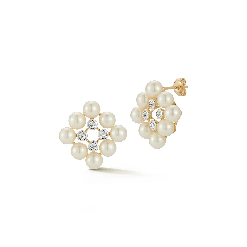 Don't Miss Out On Jaw-Dropping Jewelry Discounts 14kt Pearls and Diamond Cluster Stud Earrings