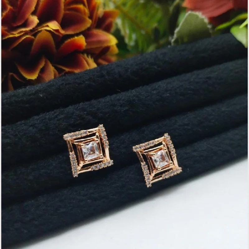 Fashion-Forward Geometric Jewelry For Contemporary Style Aamrapali Rose Gold Plated Austrian Stone Stud Earrings Fashion-Forward Geometric Jewelry For Contemporary Style Aamrapali Rose Gold Plated Austrian Stone Stud Earrings