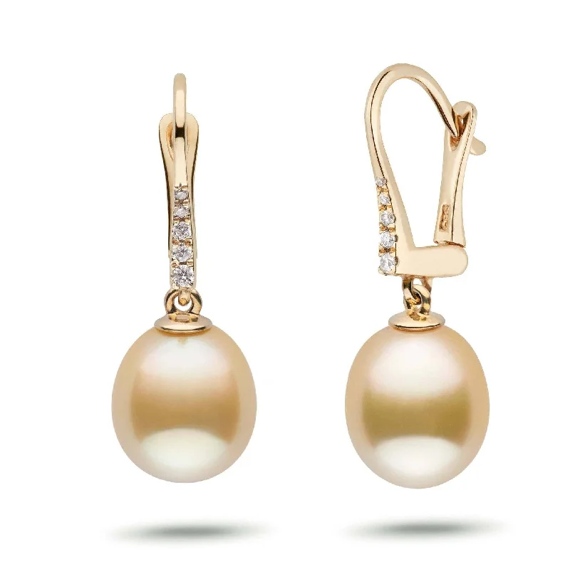 Dazzle In Elegance With Our Biggest Jewelry Sale Allure Collection Drop Golden South Sea 9.0-10.0 mm Pearl & Diamond Dangle Earrings