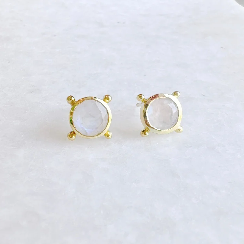 Affordable Glamour – Premium Jewelry For Less Compass Stud Earrings: Gold Vermeil Rainbow Moonstone Affordable Glamour – Premium Jewelry For Less Compass Stud Earrings: Gold Vermeil Rainbow Moonstone