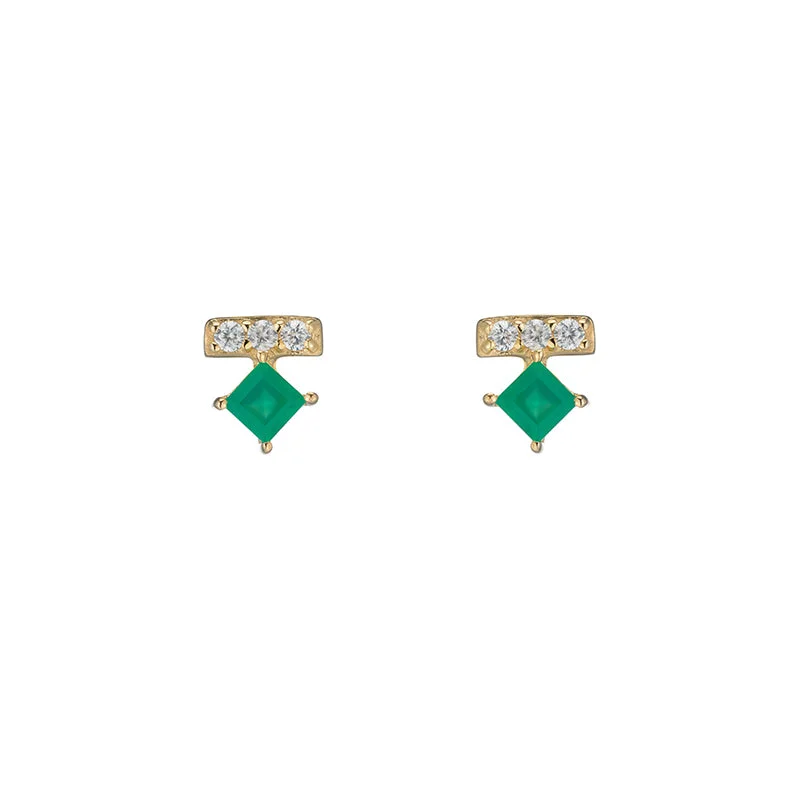 Green Onyx, White Zircon, Gold