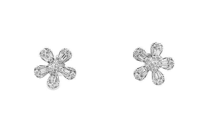 Timeless Elegance At Unbelievable Discounts Large Baguette & Round Diamond Flower Stud Earrings