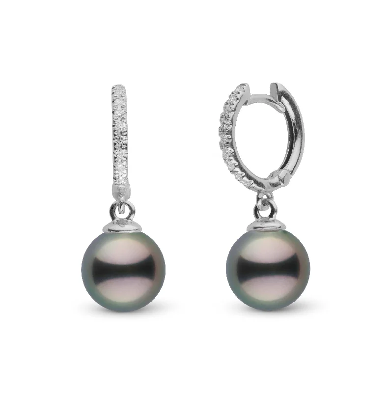 Waterproof Stainless Steel Jewelry For Lasting Beauty Diamond Small Hoop Collection 8.0-9.0 mm Tahitian Pearl Earrings