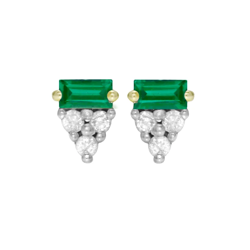 Huge Savings On Timeless Jewelry Collections Emerald Baguette and Diamond Trio Pavé Stud Earrings, 14k Huge Savings On Timeless Jewelry Collections Emerald Baguette and Diamond Trio Pavé Stud Earrings, 14k