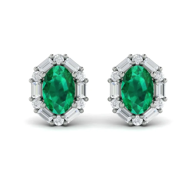 Handcrafted Jewelry Sale – Unique Designs At Low Prices Emerald & Diamond Halo Stud Earrings in 14K White Gold Handcrafted Jewelry Sale – Unique Designs At Low Prices Emerald & Diamond Halo Stud Earrings in 14K White Gold