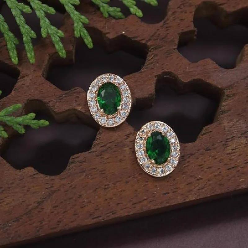 Shop Signature Jewelry Styles At Exclusive Prices Etnico Stylish Latest Fashion Rose Gold Plated CZ American Diamond Oval Shape Stud Earrings for Women (E3179G)