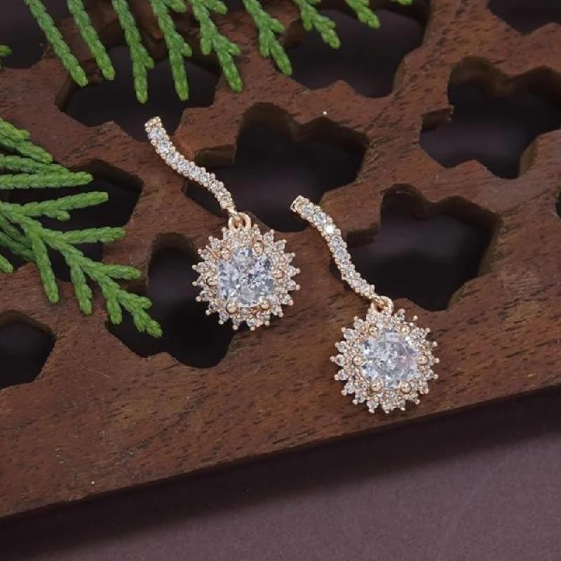 Don't Miss These Dazzling Jewelry Discounts Etnico Stylish Latest Fashion Rose Gold Plated Cubic Zirconia Trendy Stud Earrings For Women (E3180RG)