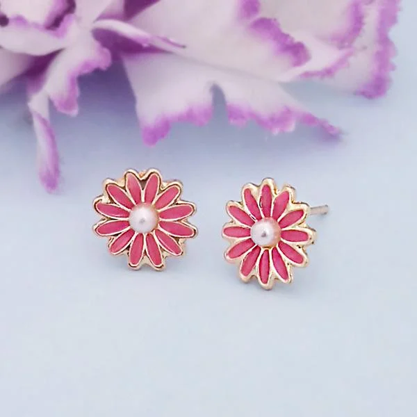 The Perfect Jewelry Piece At The Perfect Price Kriaa Pink Enamel And Pearl Gold Plated Stud Earrings - 1312869E The Perfect Jewelry Piece At The Perfect Price Kriaa Pink Enamel And Pearl Gold Plated Stud Earrings - 1312869E