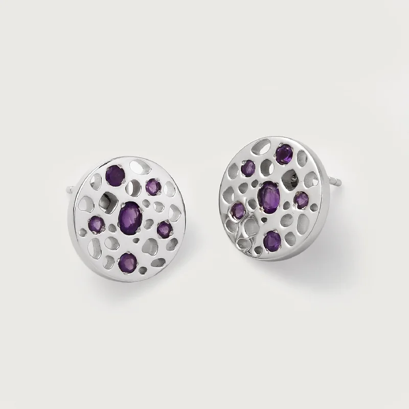 Luxury Jewelry At Budget-Friendly Prices – Grab Yours Now Lattice Disc Stud Earrings with Amethyst