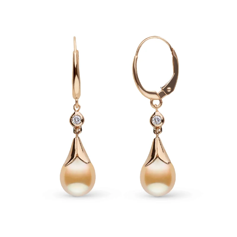 Shine Without Limits – Jewelry Sale Happening Now Lilium Collection 9.0-10.0 mm Golden South Sea Drop Pearl and Diamond Earrings