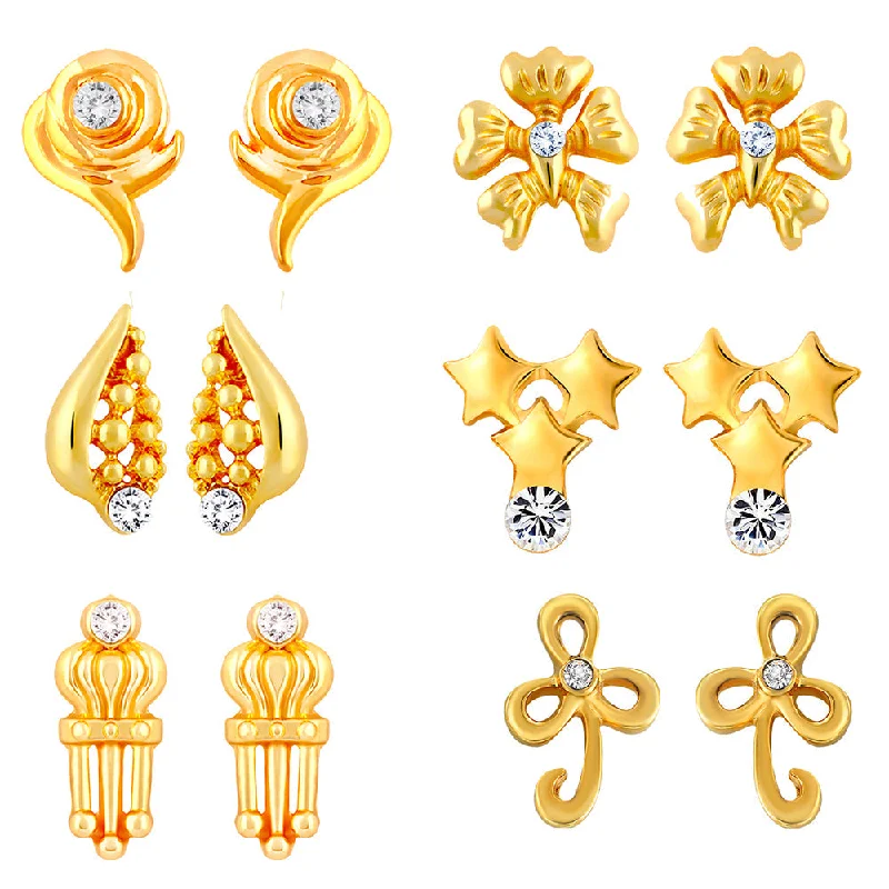 Luxury Jewelry At Unbeatable Discounts Mahi Combo of 6  Small Baby Size Stud Earrings with Crystal for Women and Girls CO1105265G