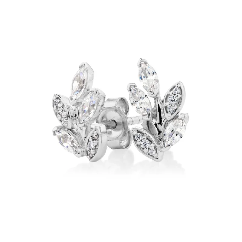 High-Quality Gemstone Jewelry For Special Occasions Marquise and Round Brilliant stud earrings with 0.64 carats* of diamond simulants in 10 carat white gold