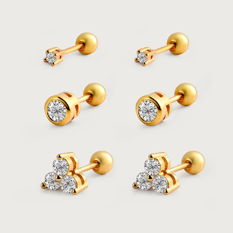 Affordable Glamour – Premium Jewelry For Less Moissanite Solitaire Sleep Earrings + Trinity Moissanite Sleep Stud Earrings + Moissanite Soliatire Small Sleep Earrings