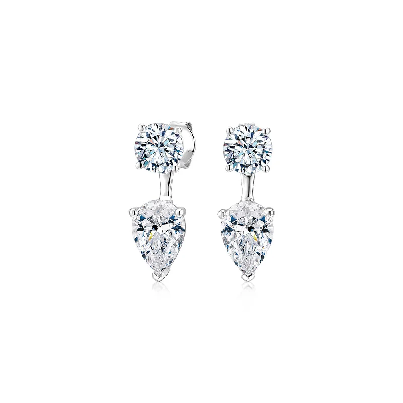 Handmade Pearl Jewelry For Timeless Elegance Round Brilliant and Pear stud earrings with 5.66 carats* of diamond simulants in 10 carat white gold