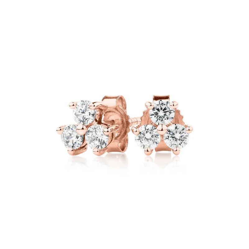 Delicate Crystal Jewelry For Sophisticated Charm Round Brilliant stud earrings with 0.36 carats* of diamond simulants in 10 carat rose gold