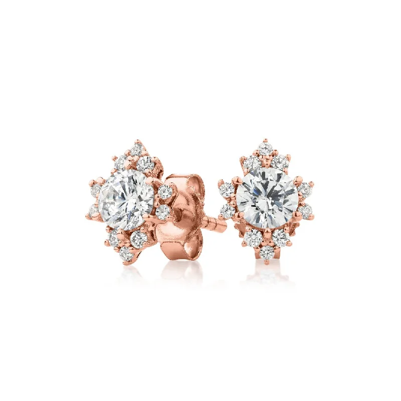 Eco-Friendly Sustainable Jewelry For Conscious Buyers Round Brilliant stud earrings with 0.6 carats* of diamond simulants in 10 carat rose gold