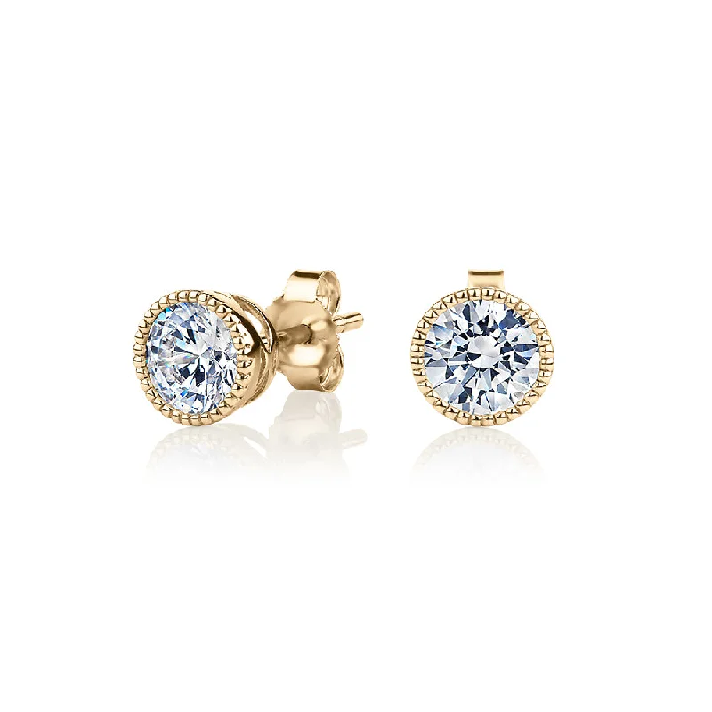The Jewelry Sale You've Been Waiting For Is Here Round Brilliant stud earrings with 1.32 carats* of diamond simulants in 10 carat yellow gold