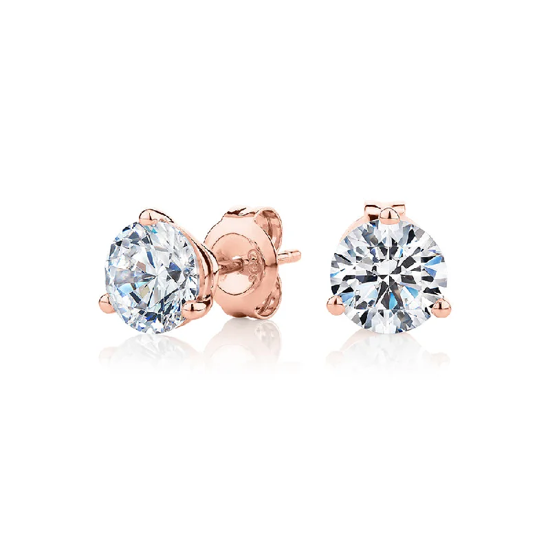Luxury Handcrafted Jewelry For Elegant Looks Round Brilliant stud earrings with 2.06 carats* of diamond simulants in 10 carat rose gold