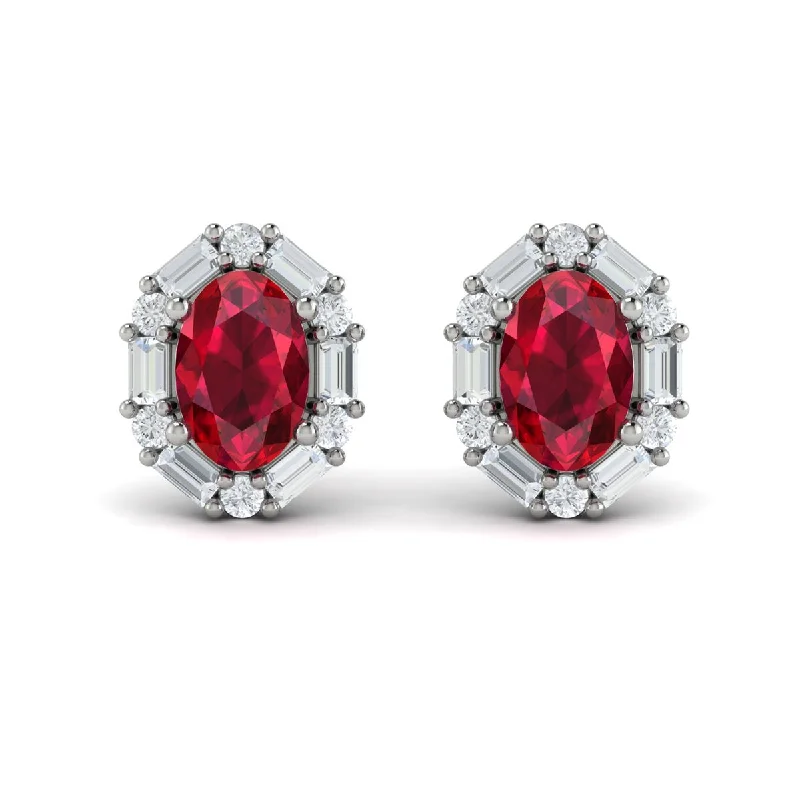 Exclusive Jewelry Offers – Sparkle For Less Ruby & Diamond Halo Stud Earrings in 14K White Gold