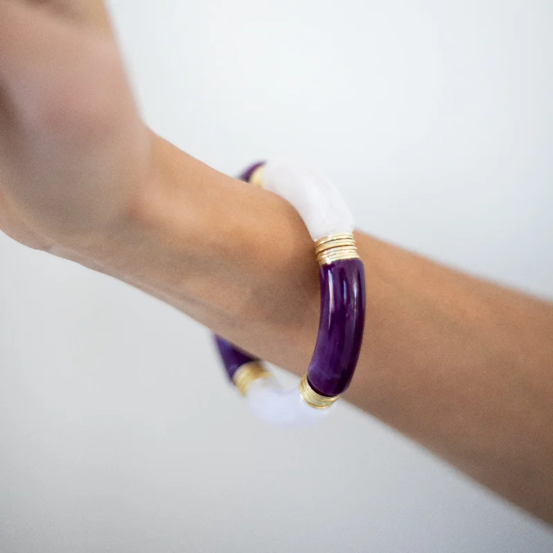 Exclusive Jewelry Sale – Limited-Time Discounts Acrylic + Gold Bamboo Bracelet: Violet + Alabaster
