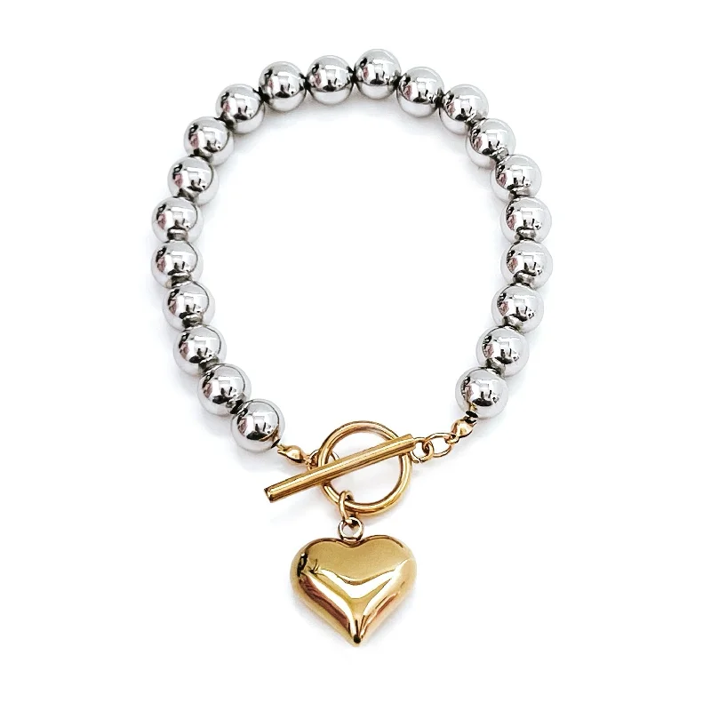 Grab Stylish Jewelry Before The Sale Ends Bobbi Mixed Metal Beaded Heart Charm Bracelet