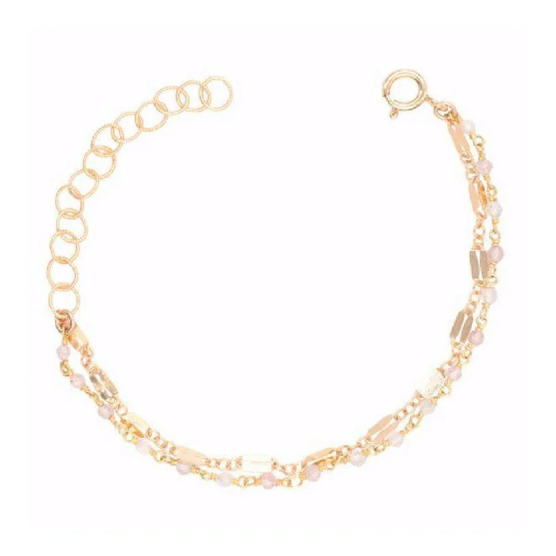 Eco-Friendly Sustainable Jewelry For Conscious Buyers Double Figaro Bracelet in Rose Quartz Eco-Friendly Sustainable Jewelry For Conscious Buyers Double Figaro Bracelet in Rose Quartz