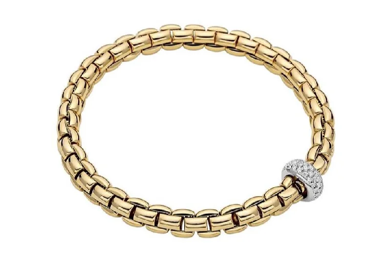 Dainty And Elegant Jewelry Now At Reduced Prices FOPE 'EKA' Gold Pave Diamond Rondel Stretchy Bracelet (707B)