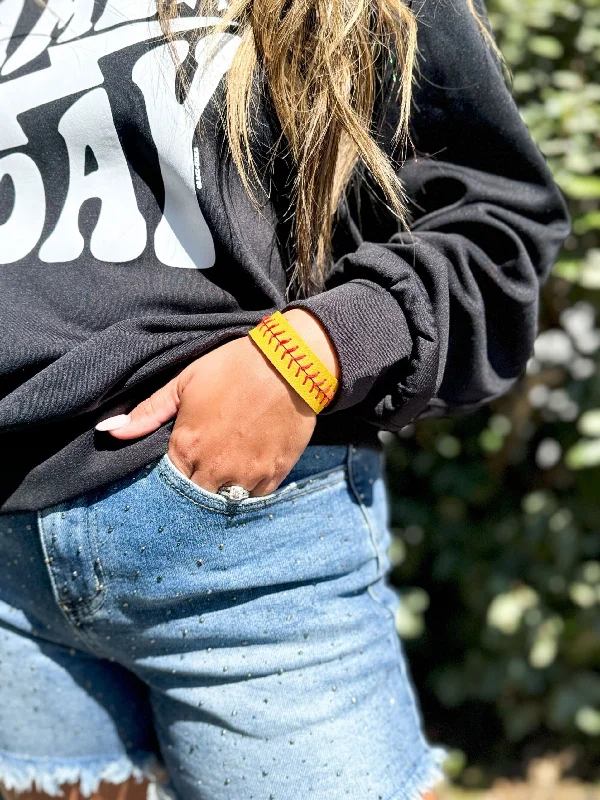 Make Your Outfit Shine With Discounted Jewelry Softball Stitching Bracelet, Yellow