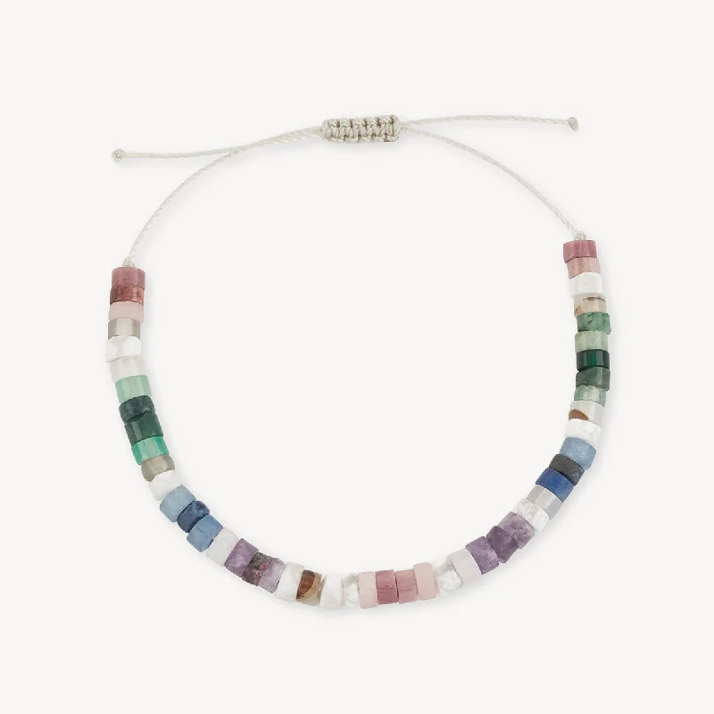 Trendy Minimalist Jewelry For Everyday Wear rainbow bead bracelet - beige cord with gemstone beads Trendy Minimalist Jewelry For Everyday Wear rainbow bead bracelet - beige cord with gemstone beads