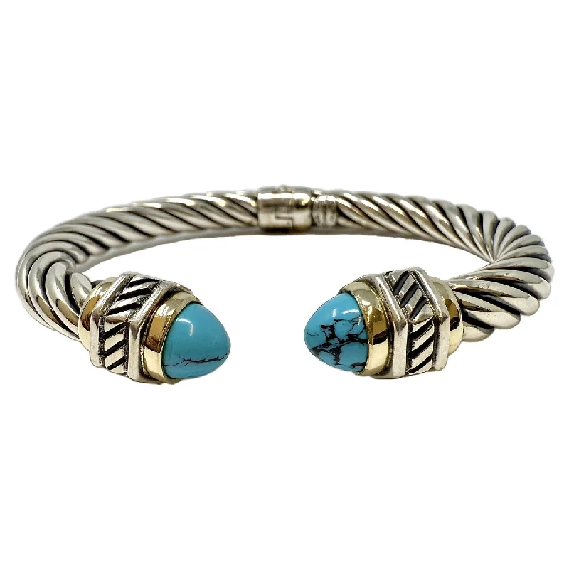 Personalized Jewelry At Special Discount Rates RCI Sterling Silver Hinged Bracelet with Turquoise and 18K Gold Accent