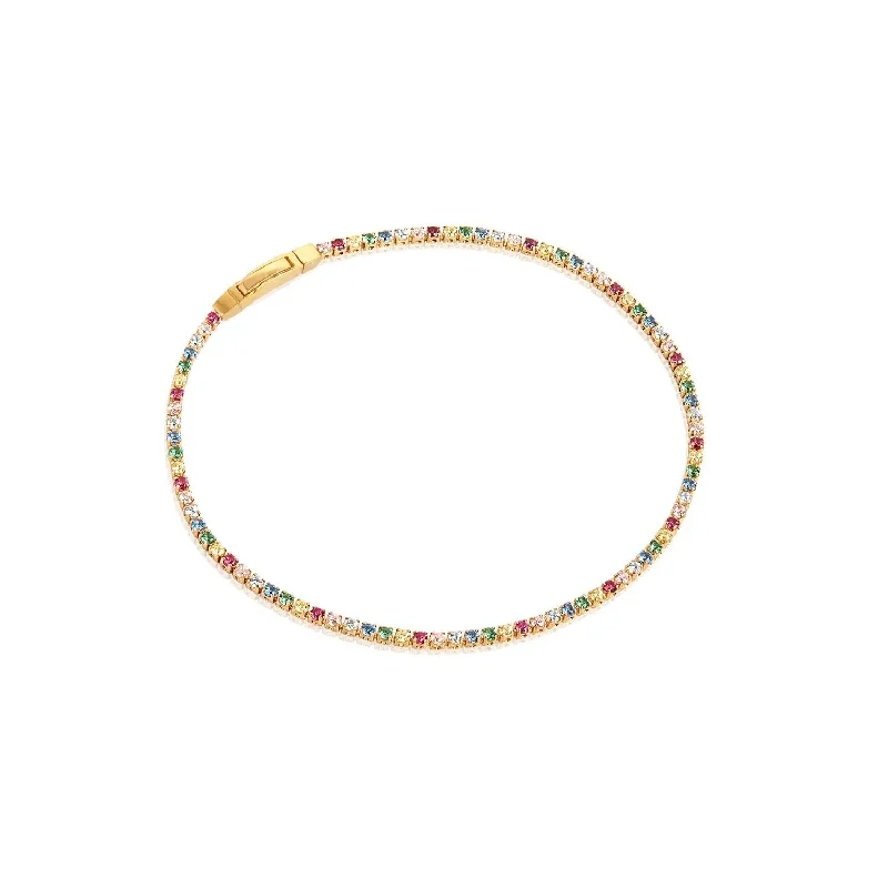 Limited-Time Offer On Elegant Jewelry Pieces Ellera Rainbow Gold Plated Bracelet w. Yellow, Pink, Blue, Green & Purple Zirconias