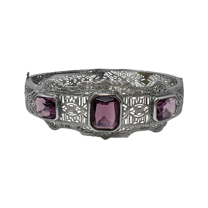Best-Selling Jewelry Styles Now At Exclusive Discounts White Gold-tone Filigree Hinged Bracelet with 3 Amethyst Best-Selling Jewelry Styles Now At Exclusive Discounts White Gold-tone Filigree Hinged Bracelet with 3 Amethyst
