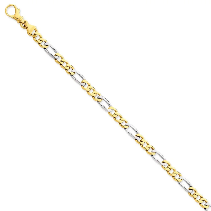 14k Yellow and White Gold, 5.8mm Figaro Chain Bracelet, 8 Inch