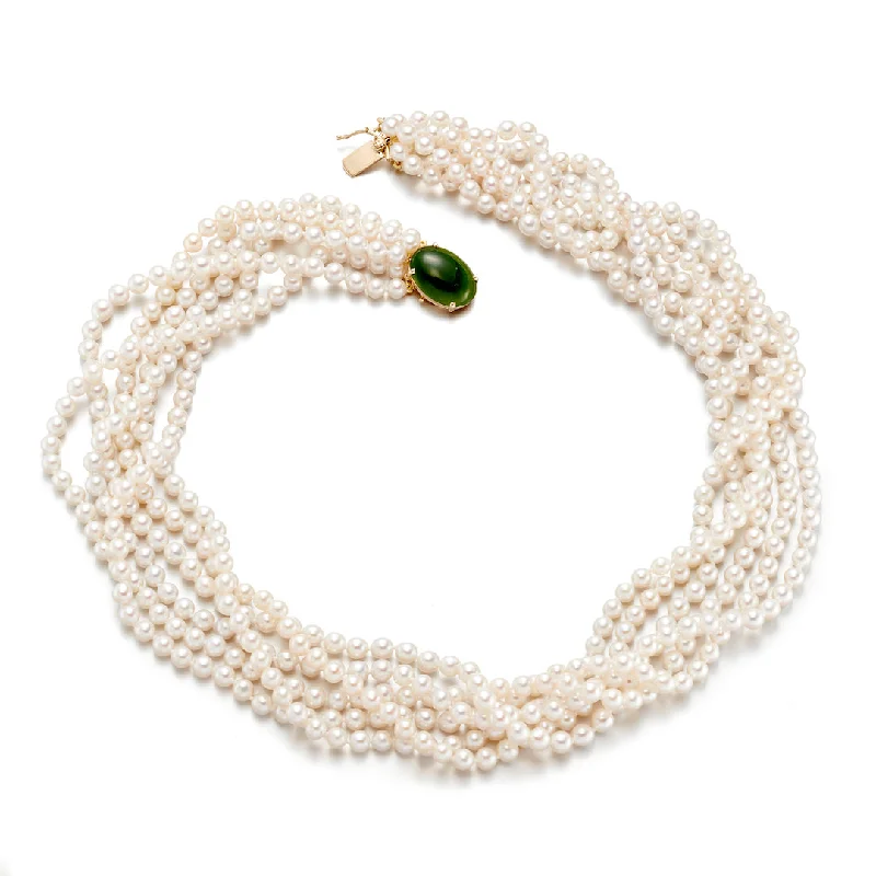 Last Chance To Shop High-End Jewelry At Markdown Prices 6-Strand Pearl Twist & Green Nephrite Jade Necklace Last Chance To Shop High-End Jewelry At Markdown Prices 6-Strand Pearl Twist & Green Nephrite Jade Necklace