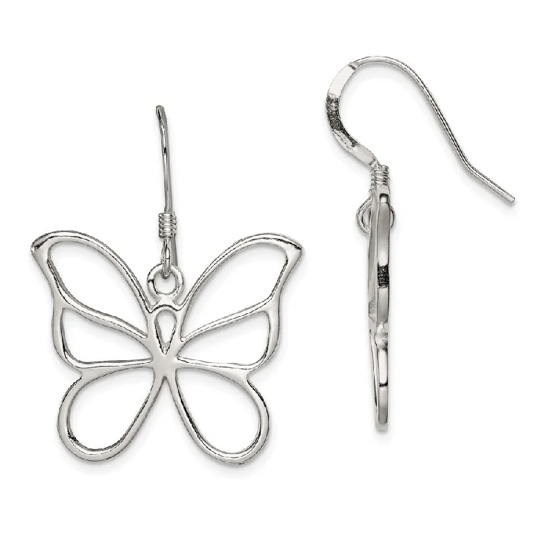 Limited-Stock Jewelry Sale – Once It's Gone, It's Gone 25mm Butterfly Silhouette Dangle Earrings in Sterling Silver Limited-Stock Jewelry Sale – Once It's Gone, It's Gone 25mm Butterfly Silhouette Dangle Earrings in Sterling Silver