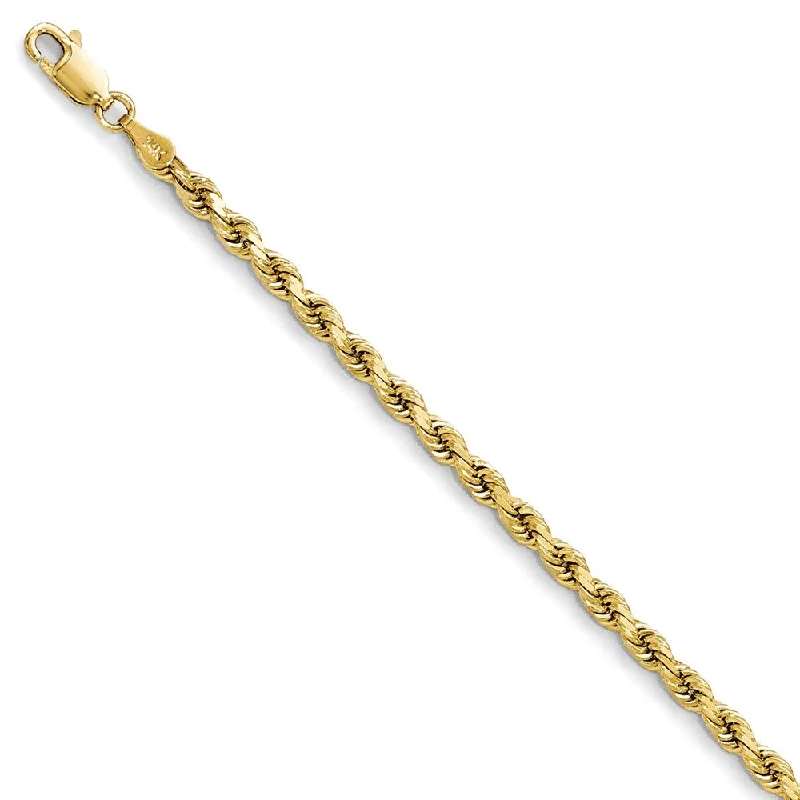 Exclusive Gemstone Jewelry Markdowns – Shop Now 3.5mm 14k Yellow Gold Solid Diamond Cut Rope Chain Bracelet, 8 inch