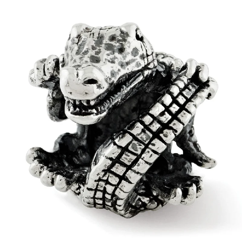 3D Alligator Bead Charm in Antiqued Sterling Silver