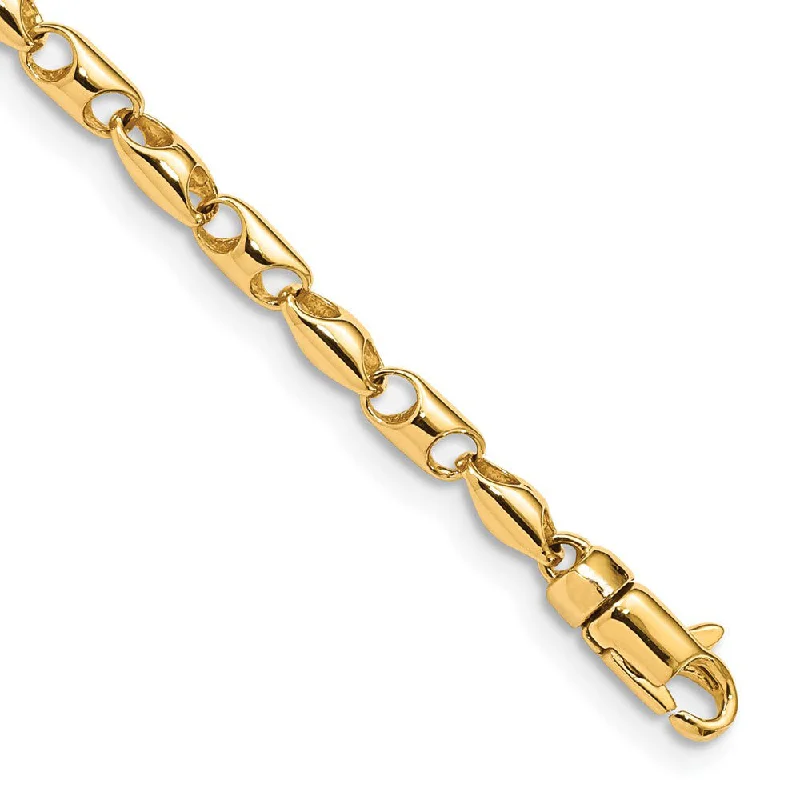 3mm 14k Yellow Gold Fancy Barrel Link Chain Bracelet