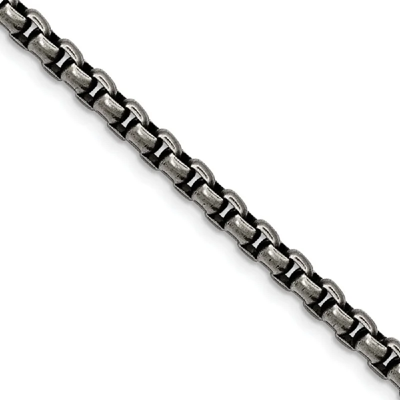 Last Chance To Shop High-End Jewelry At Markdown Prices 4mm Stainless Steel Antiqued Round Box Chain Bracelet, 8.5 Inch