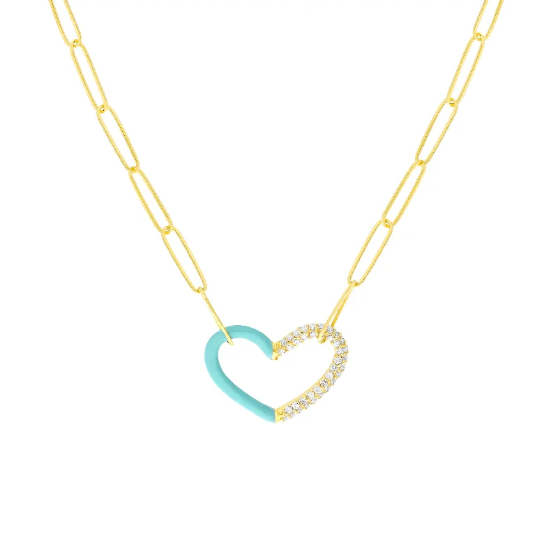 Don't Miss Out – Shop Elegant Jewelry For Less 50/50 Lt. Turquoise Enamel Diamond Heart Necklace