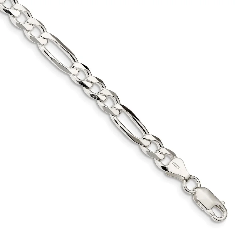 Sparkle On A Budget – Fine Jewelry For Less 6.5mm Rhodium Plated Sterling Silver Solid Figaro Chain Bracelet, 8 In Sparkle On A Budget – Fine Jewelry For Less 6.5mm Rhodium Plated Sterling Silver Solid Figaro Chain Bracelet, 8 In
