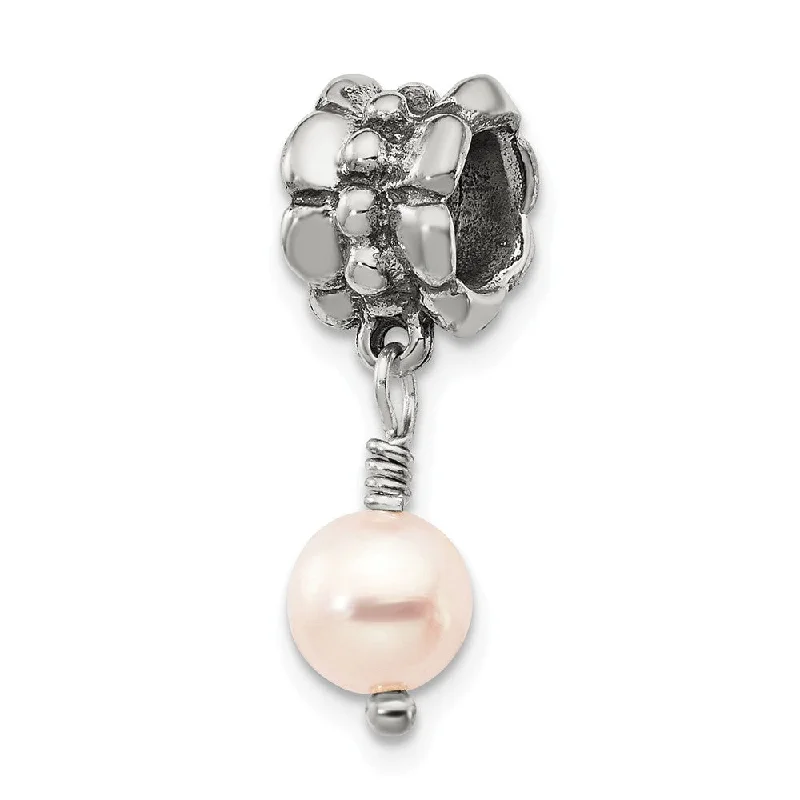 6mm Pink FW Cultured Pearl & Sterling Silver Dangle Bead Charm