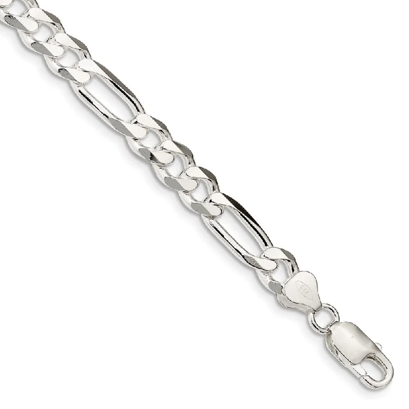 Timeless Elegance, Temporary Discounts – Act Fast 7.75mm Rhodium Plated Sterling Silver Solid Figaro Chain Bracelet 8 In Timeless Elegance, Temporary Discounts – Act Fast 7.75mm Rhodium Plated Sterling Silver Solid Figaro Chain Bracelet 8 In