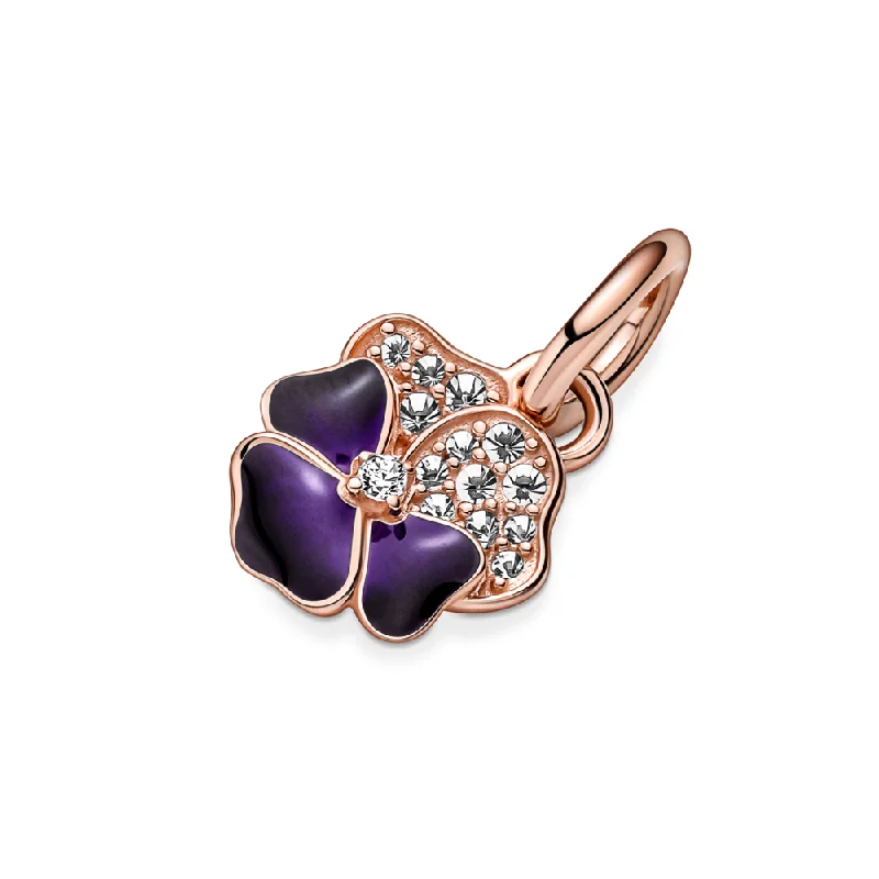 Trendy Minimalist Jewelry For Everyday Wear Deep Purple Pansy Flower Dangle Charm